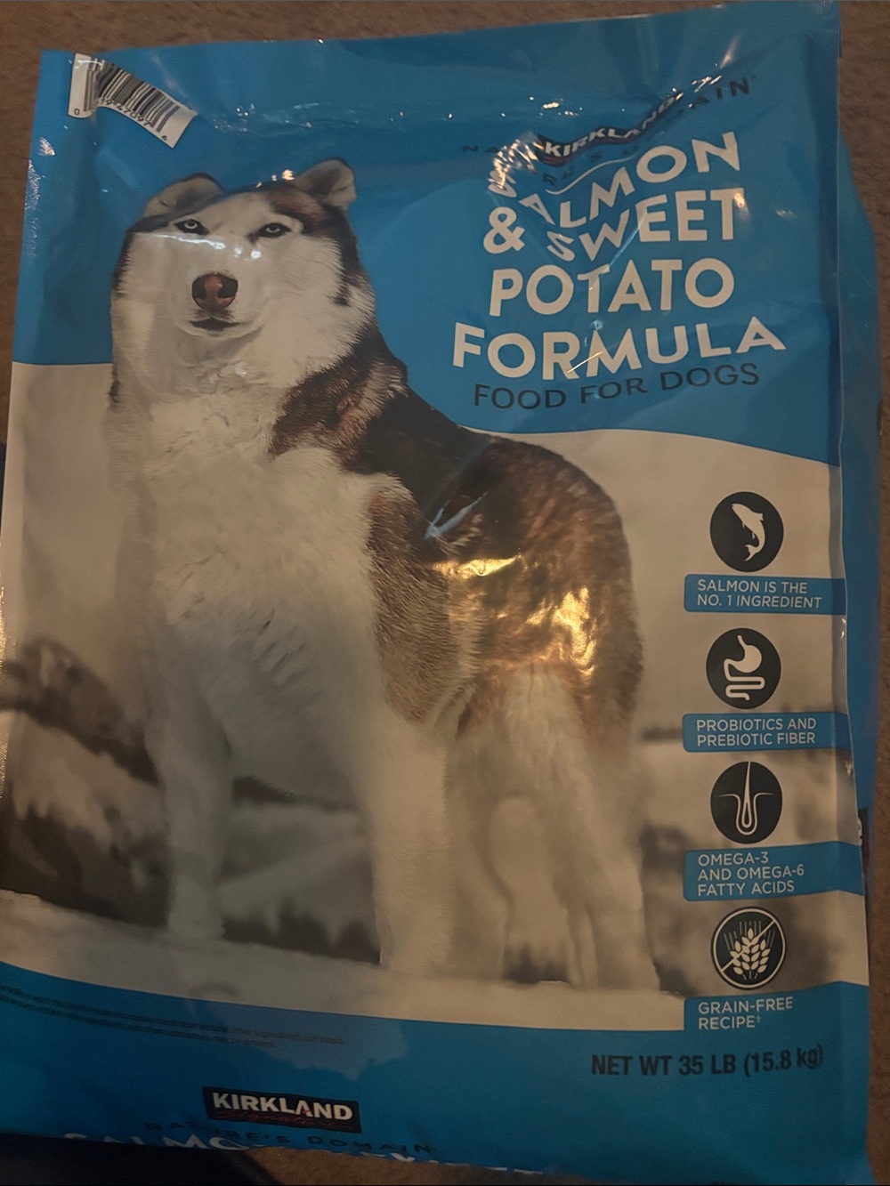 Kirkland Signature Salmon & Sweet Potato Formula Dog Food - Blue and White